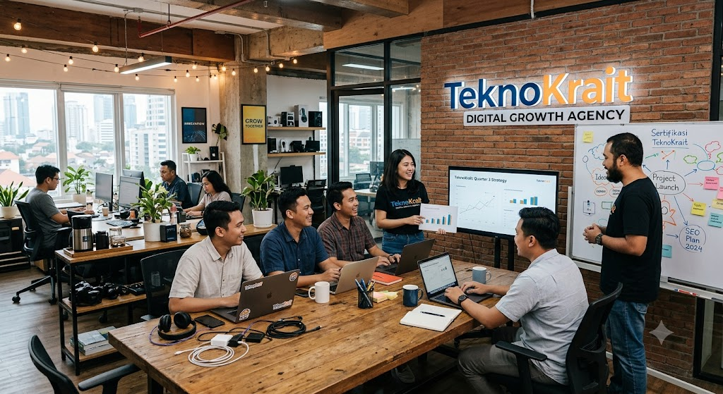 Tim TeknoKrait bekerja bersama di studio Jakarta